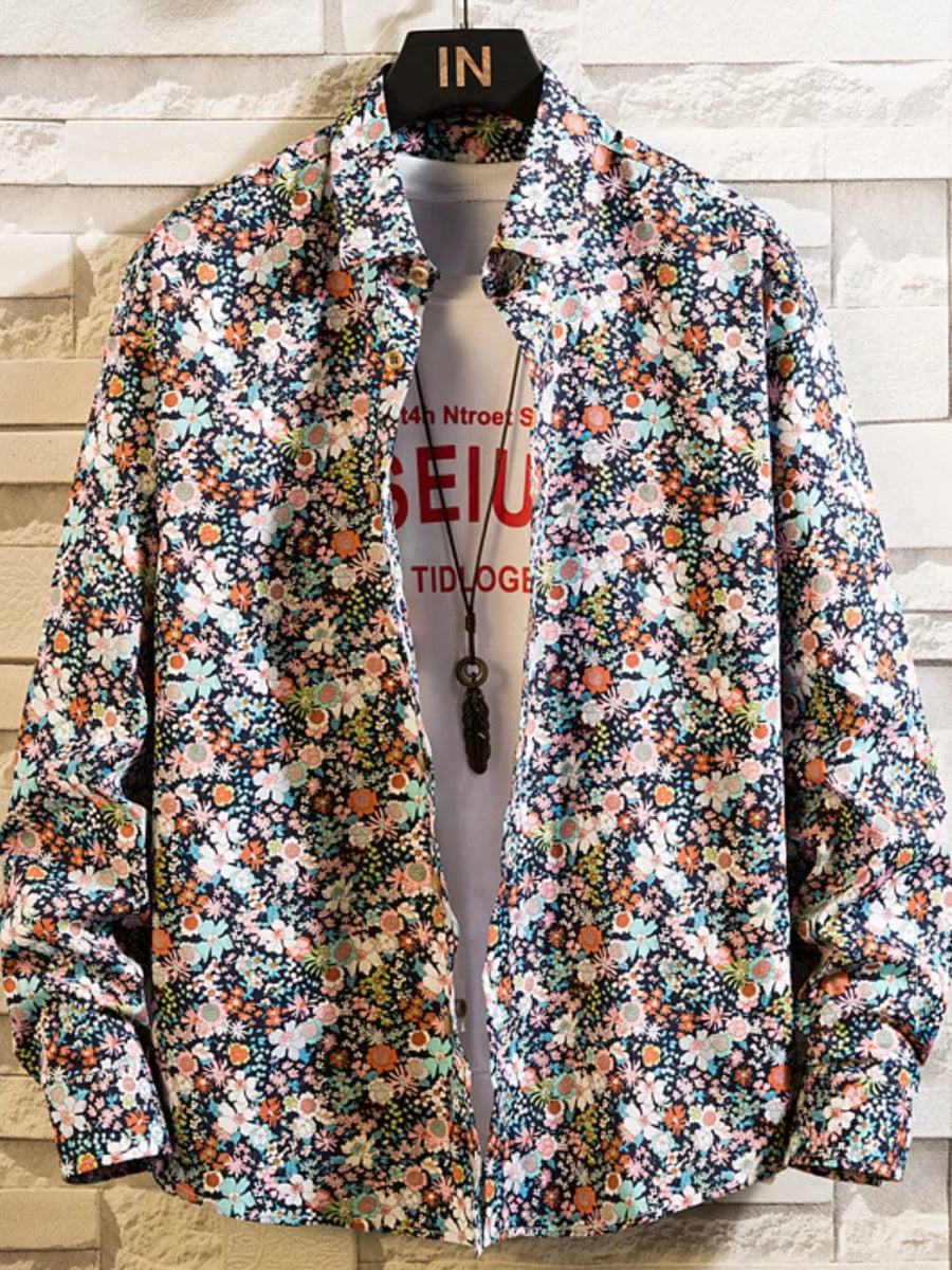 Black Men's Plus Size Printed Button Up Shirt