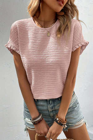 Blush Pink textured ruffle sleeve blouse