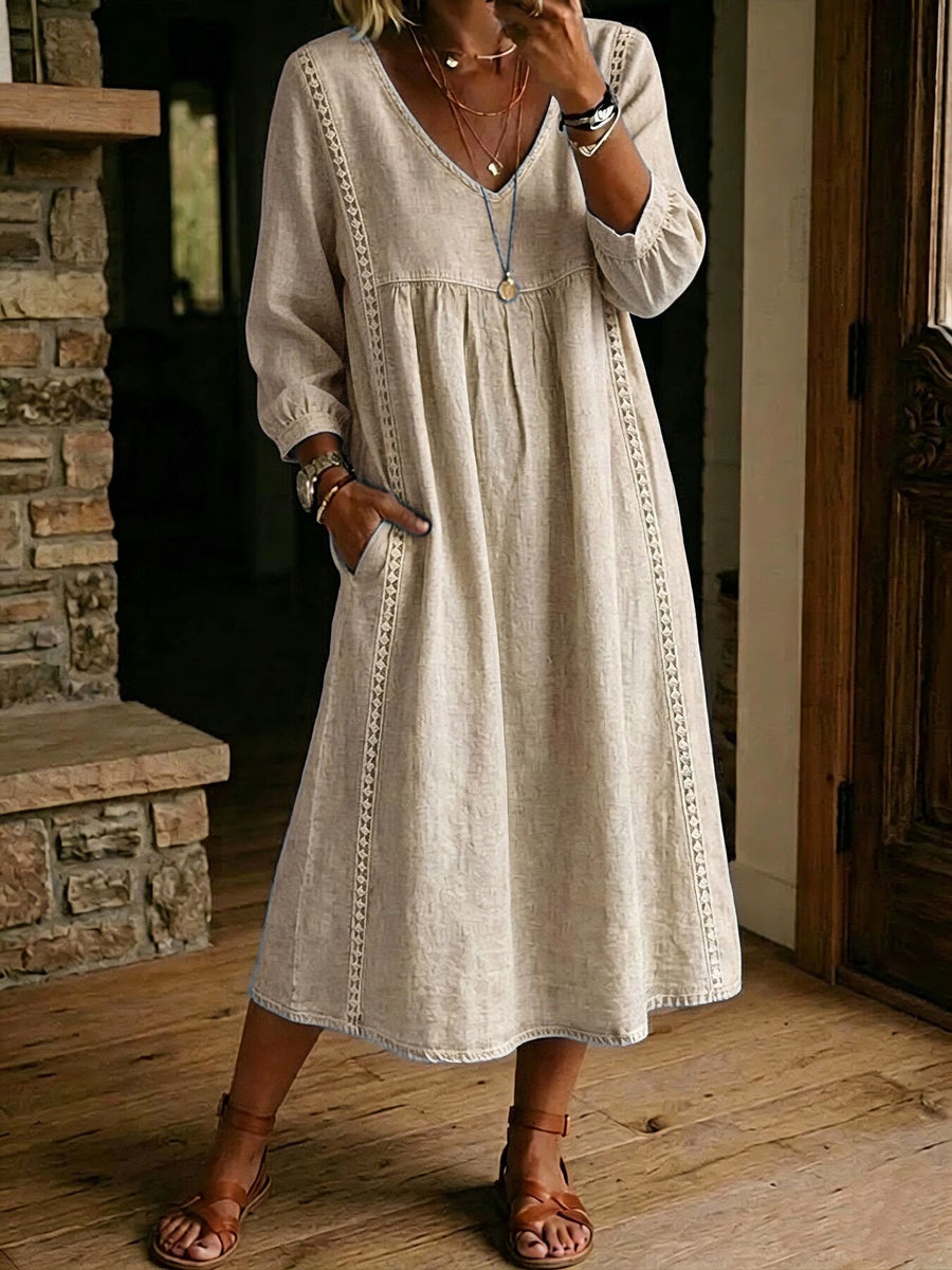 bohemian midi dress in Pink with v-neck