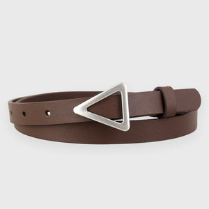 Brown cowhide leather belt with silver triangle buckle
