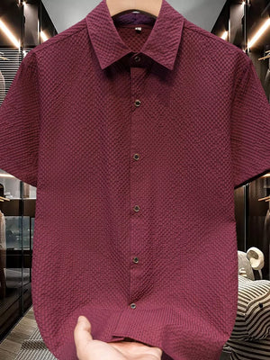 Army Green Men's Plus Size Textured Short-sleeve Shirt