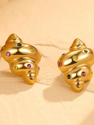 18K Gold-Plated, Stainless Steel, Zircon Care instructions: Avoid wearing during earrings in Gold with spiral silhouette