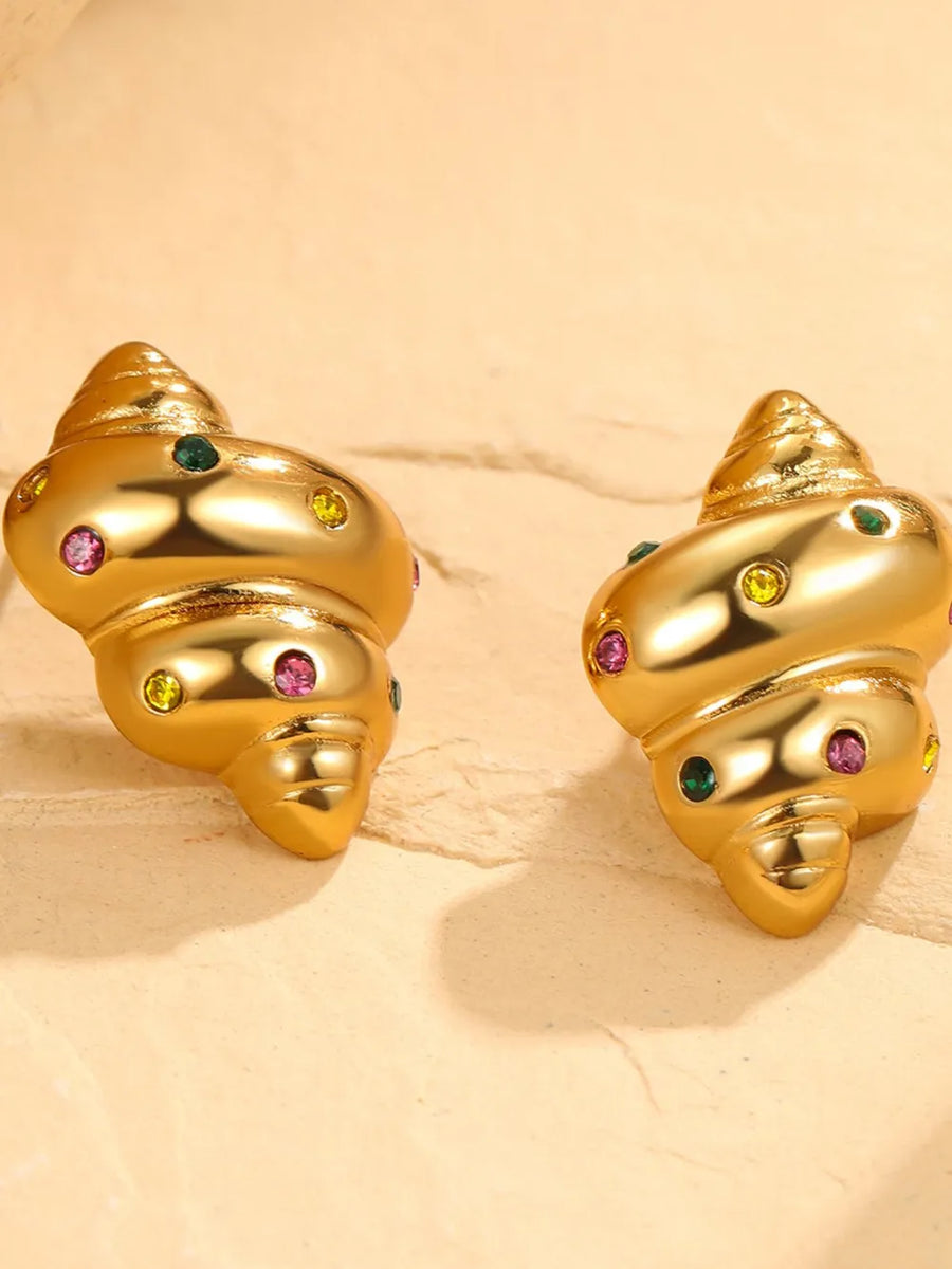 18K Gold-Plated, Stainless Steel, Zircon Care instructions: Avoid wearing during earrings in Gold with spiral silhouette