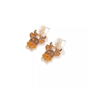 Reindeer Drop Earrings 18k Gold-plated With Pearl in Camel with drop earrings