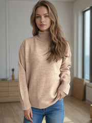 Camel relaxed fit turtleneck sweater with ribbed cuffs and hem.
