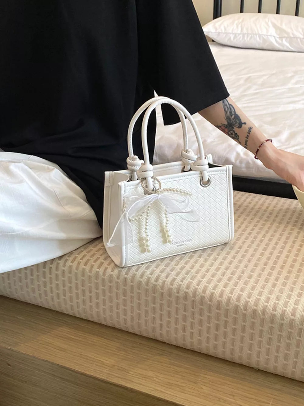 crossbody bag featuring geometric in White with PU Leather Imported Size &amp texture