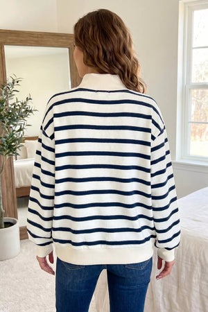 Striped Stand Neck Long Sleeve Sweatshirt in Stripe