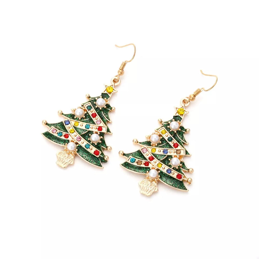 Dark Green earrings with dangle and hook-and-eye