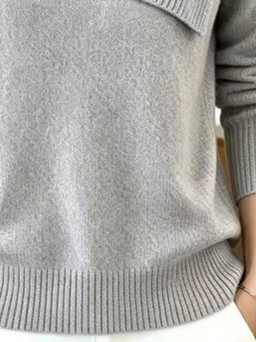 Asymmetric Ribbed Collar Sweater Plus Size in Ivory with ribbed collar