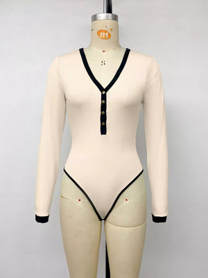 Ribbed V-neck Long Sleeve Bodysuit option 6