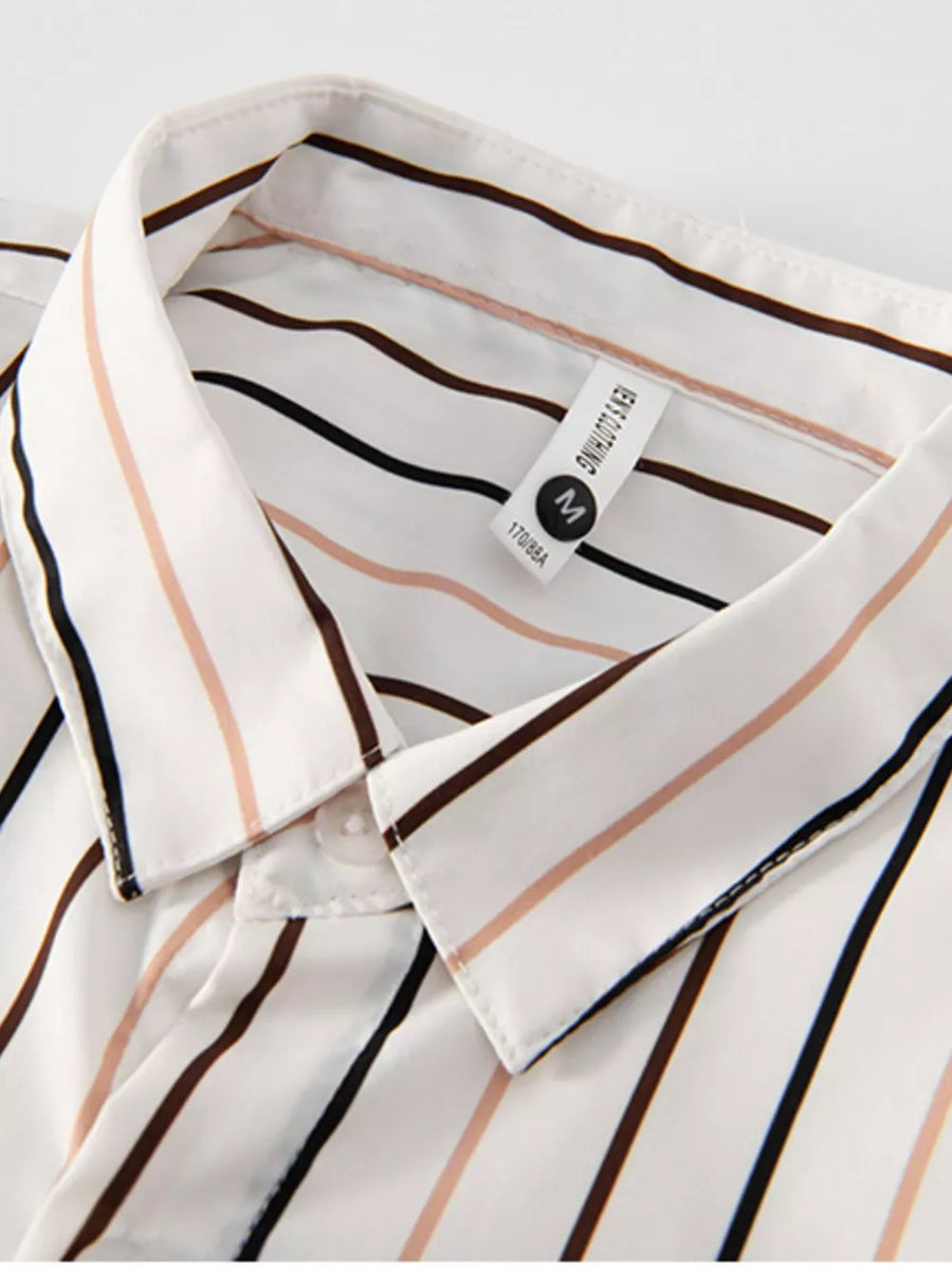 Blue Men's Plus Size Striped Button Up Shirt
