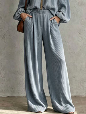 resort two-piece set in light beige with off-shoulder