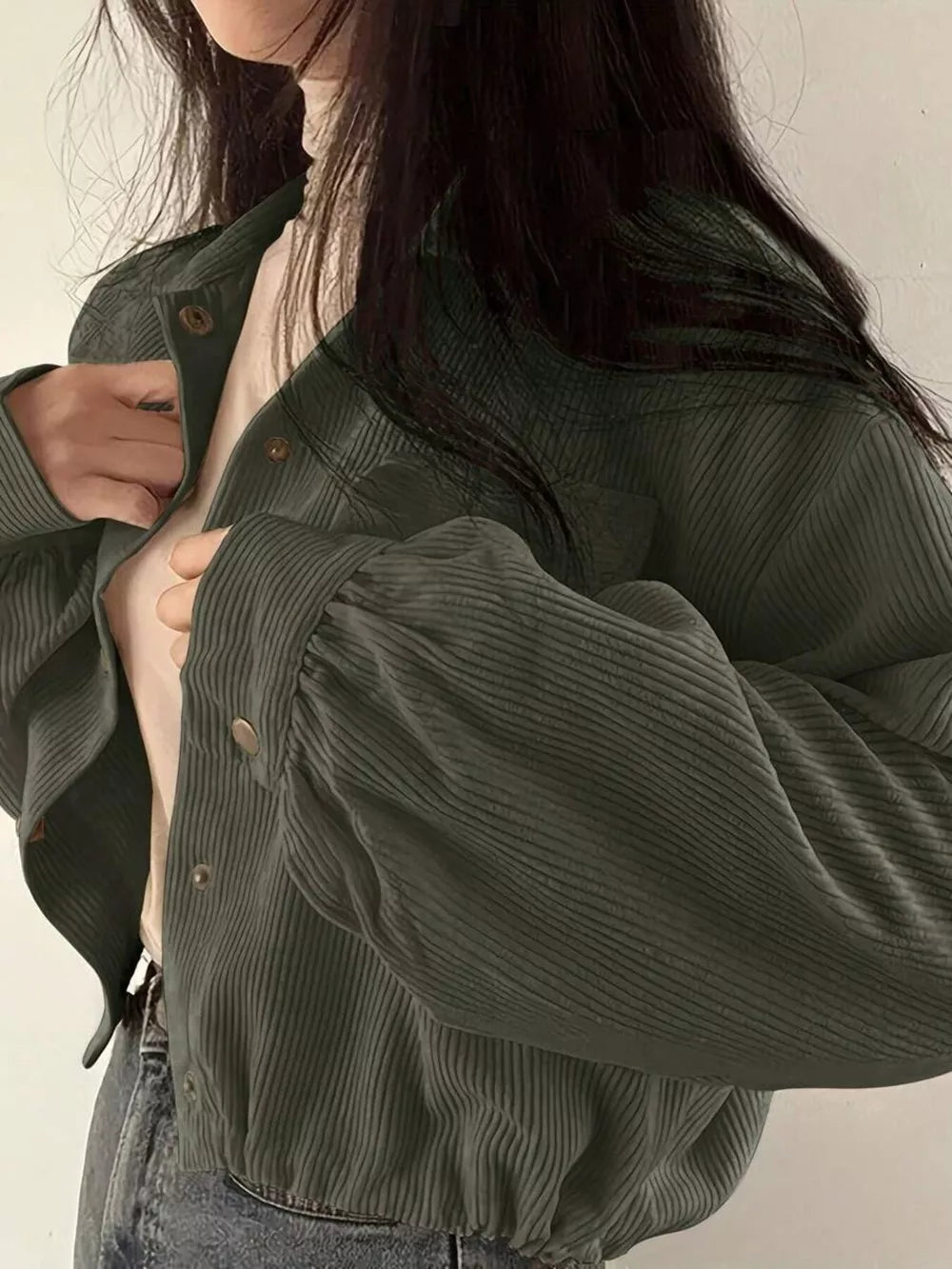 Army Green relaxed trucker jacket with collared
