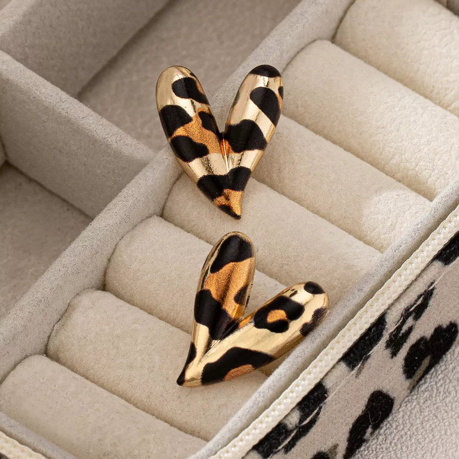 Red earrings with stud and leopard-print