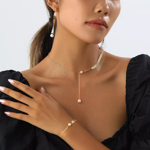 Wheat-spike 18k Gold-plated Faux Pearl Jewelry Set in Gold