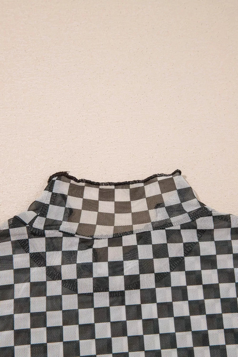 Plaid Stand Neck Long Sleeve Mesh Top option 8