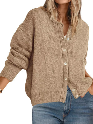 65% polyester, 30% viscose, 5% elastane Care instructions: Machine wash cold cardigan in Haze Blue with relaxed silhouette