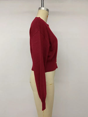 Heart-button Knit Cardigan in Red with buttoned