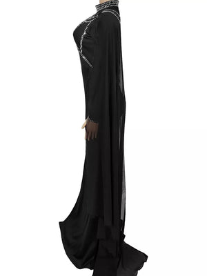 maxi dress in Gold with geometric and mesh