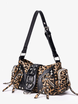 shoulder bag featuring leopard-print in brown with PU Leather Imported Size &amp texture