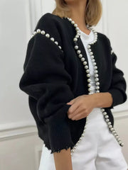 Pearl Trimmed Open Front Cardigan in White