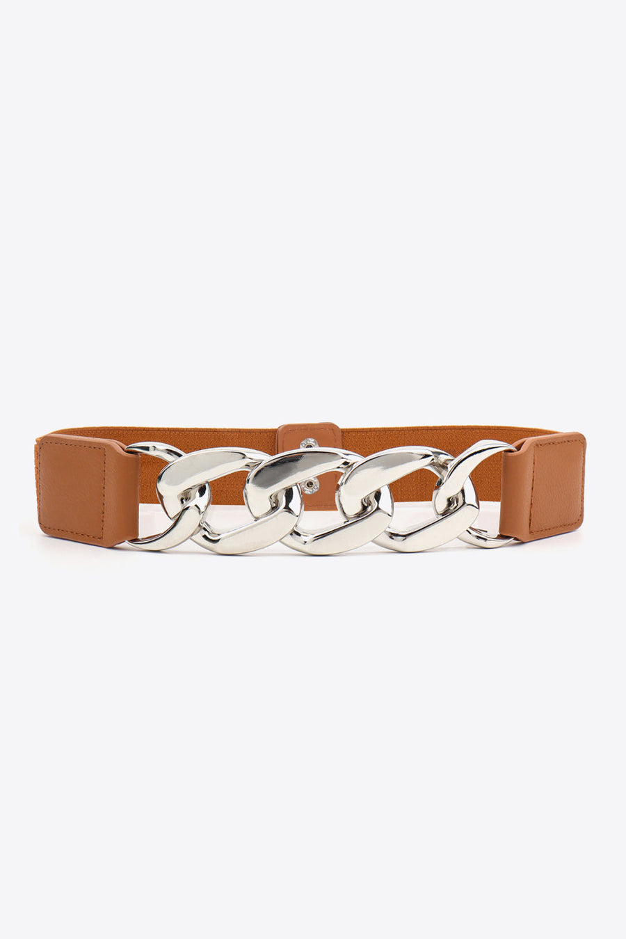 Ochre and silver chunky chain elastic belt with faux leather details