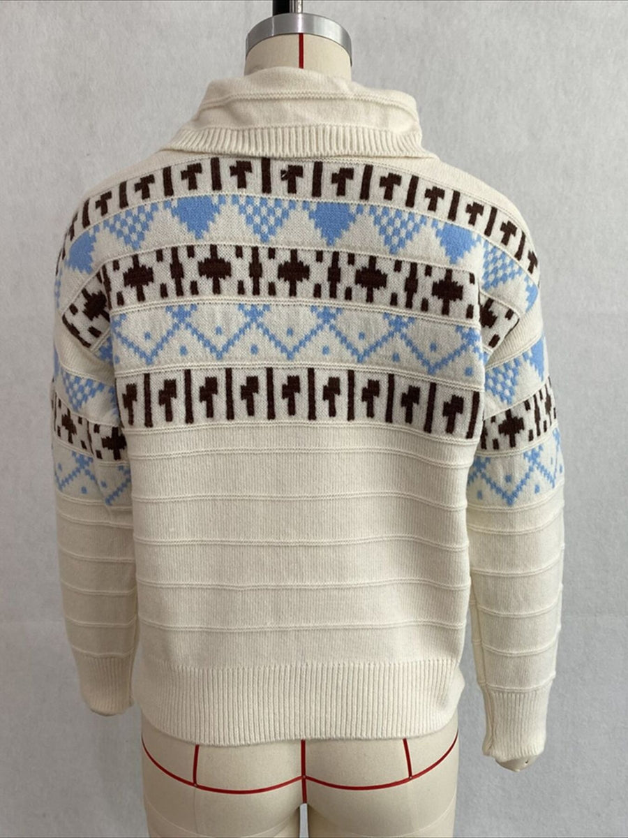 polo sweater featuring Fair Isle in cream with 100% polyester Care instructions: Machine wash cold texture