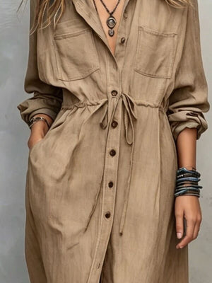 shirt dress in Navy with chest pockets and maxi