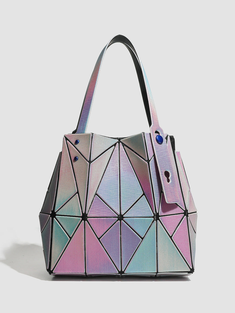 handbag in light pink featuring iridescent finish and structured fit