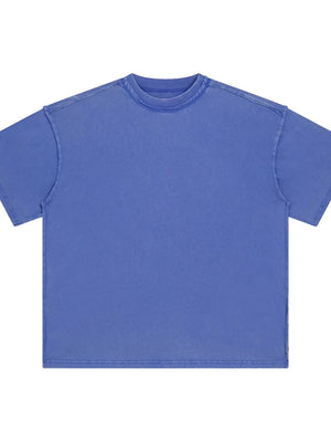 Blue washed cotton t-shirt with raw seams and crewneck.
