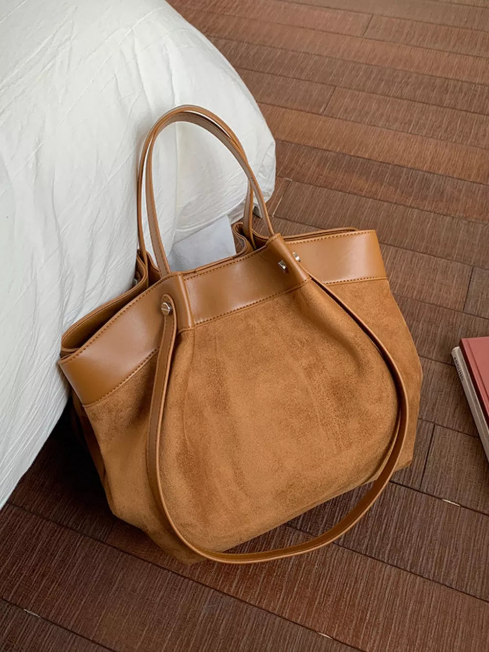 Suede And Leather Trim Shoulder Bag in Brown