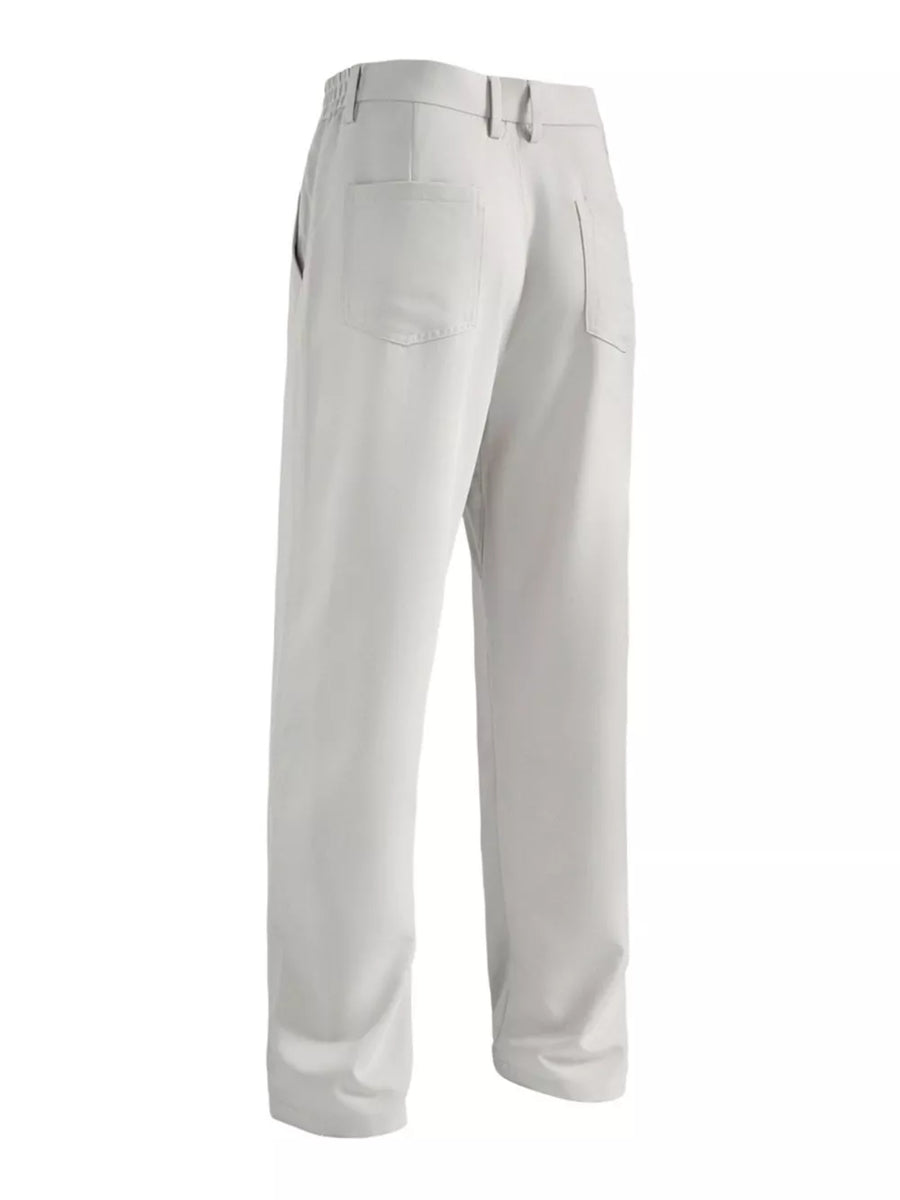 Men's light gray sweatpants with back pockets and elastic waistband.