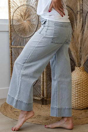 Striped Wide-leg Cropped Jeans option 8