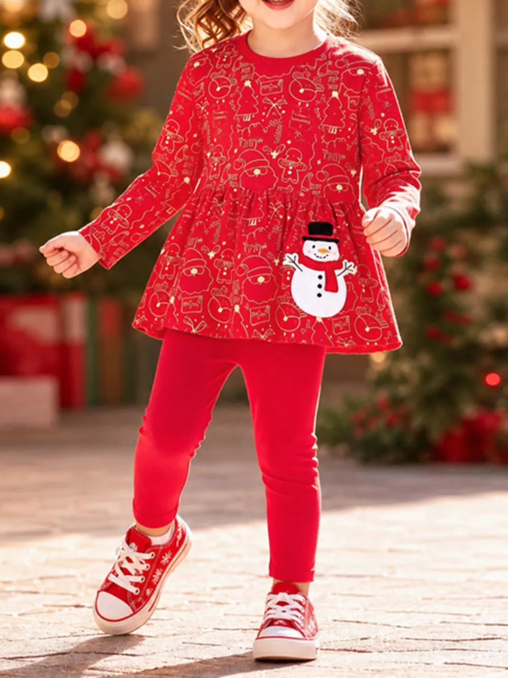 red set with novelty print and crew neck