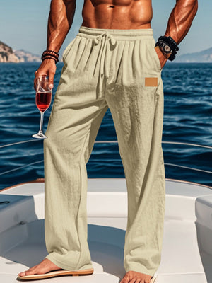 Men's Full Size Drawstring Wide Leg Pants Plus Size in Navy Blue with drawstring waist