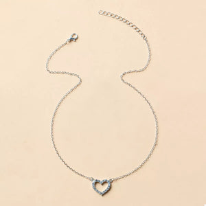 Silver dainty heart pendant necklace with blue stones