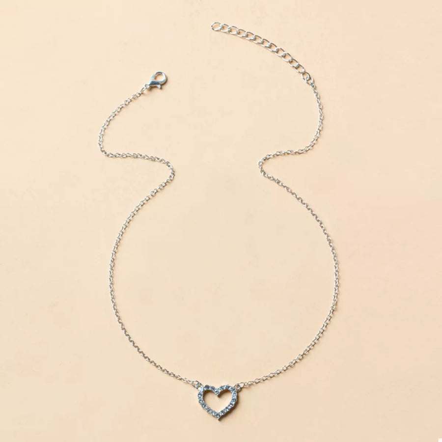 Silver dainty heart pendant necklace with blue stones
