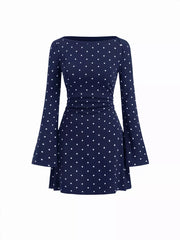 Navy mini dress with pullover and polka dot