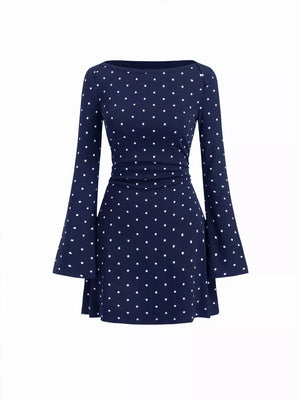 Navy mini dress with pullover and polka dot