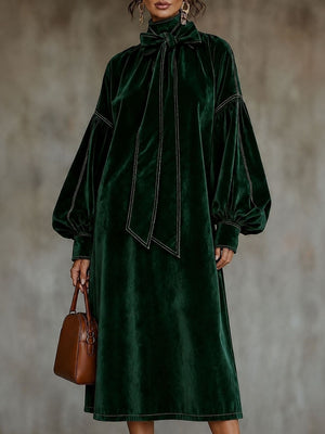 midi dress in Black with contrast stitching and midi