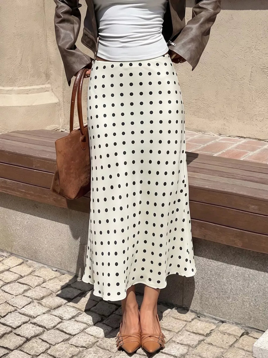 Polka Dot Midi Skirt in Black