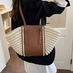 tote in cream featuring woven construction and structured fit