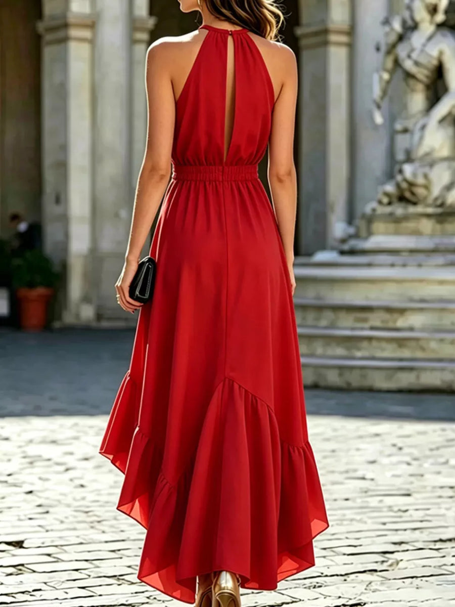 Ruffled High-low Sleeveless Maxi Dress in Apricot