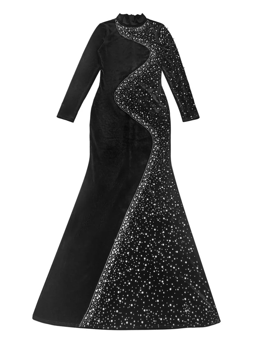 Black formal gown with stretch and long sleeve