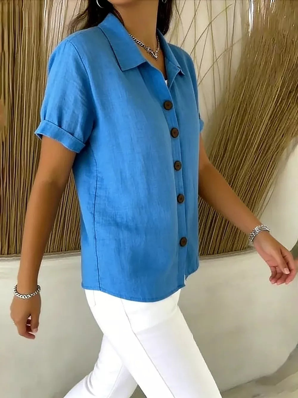 Full Size Button Up Short Sleeve Shirt in Orange