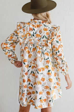 Bohemian Floral Print Ruffle Mini Dress in Sherbet
