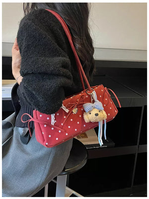 shoulder bag featuring polka-dot in Burgundy with PU Leather Imported Size &amp texture