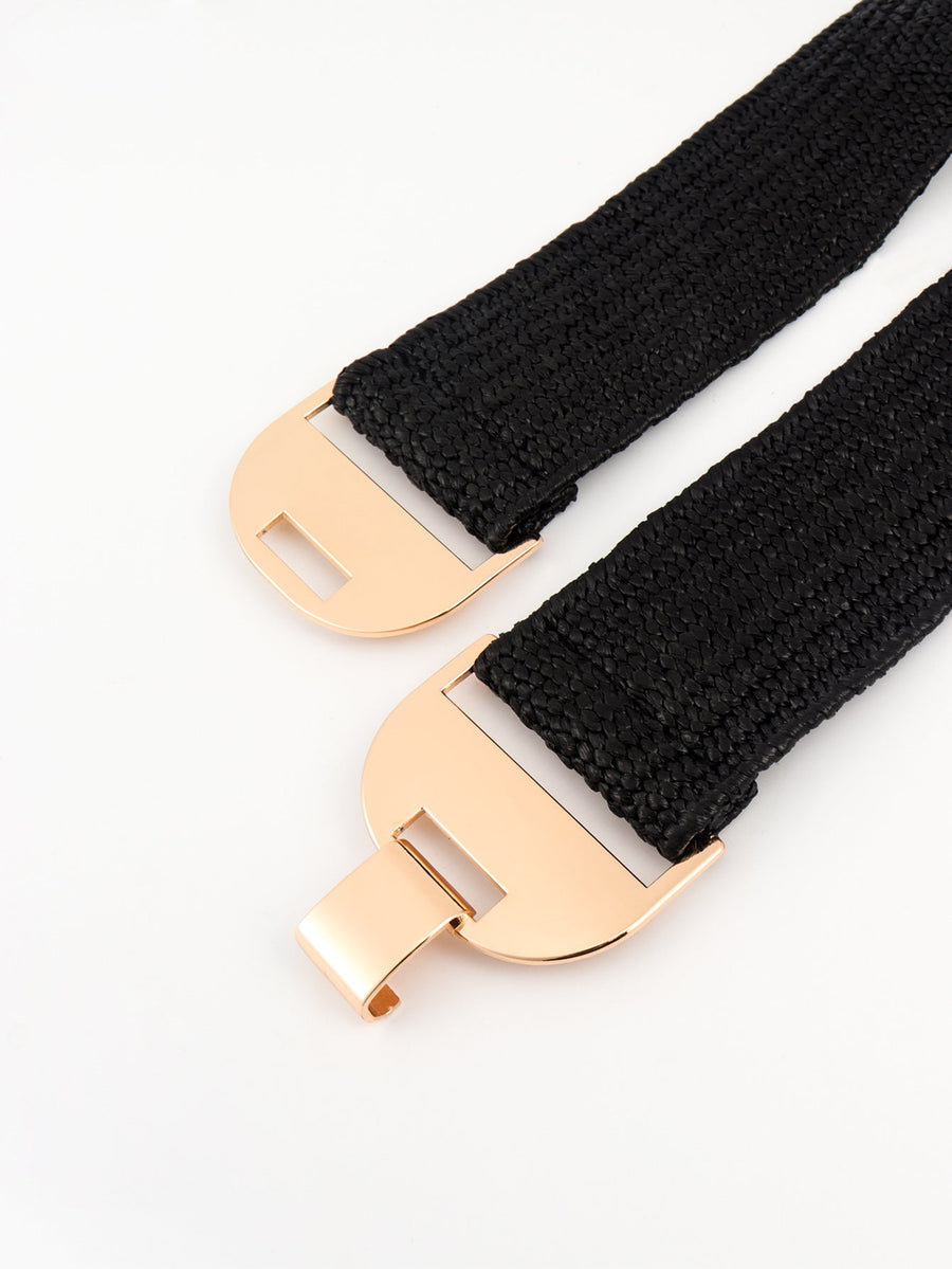 Black raffia belt with gold-tone buckle detail