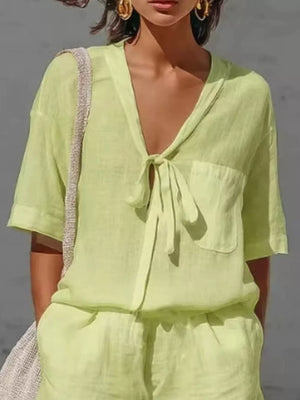 coastal matching set in White with v-neck