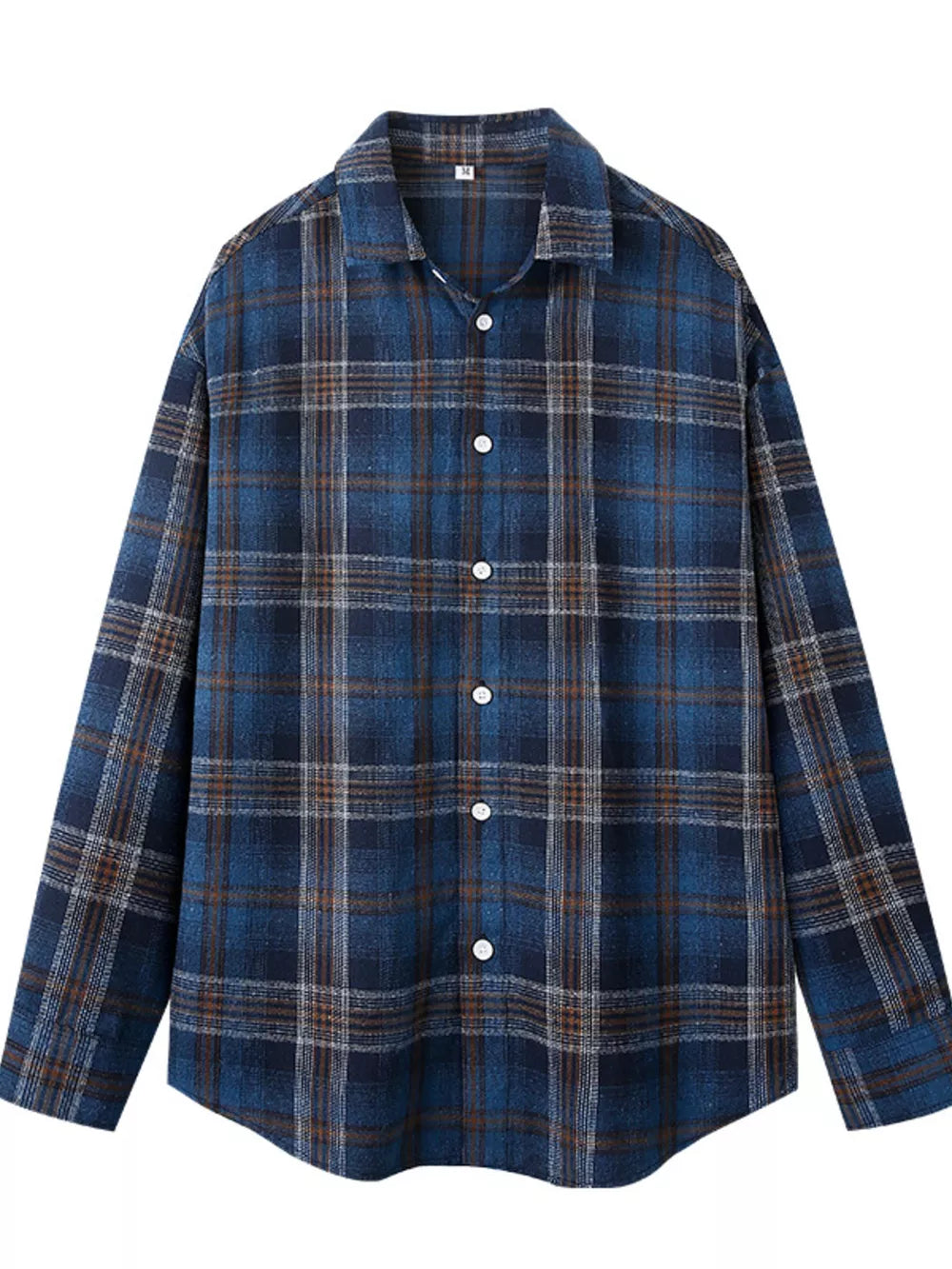 Relaxed fit collared cotton button-up shirt in Blue Coffee Grid plaid.